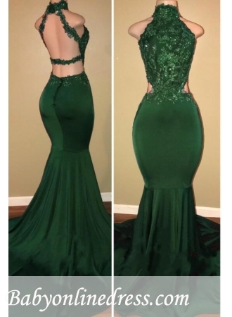 high neck emerald green dress